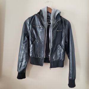 Leather Jacket with Hood